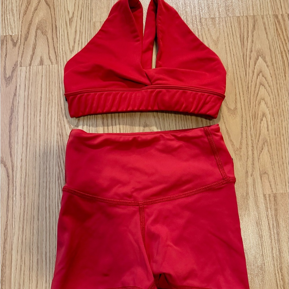 Red Halter Sports Bra and Shorts Set Tiger Friday